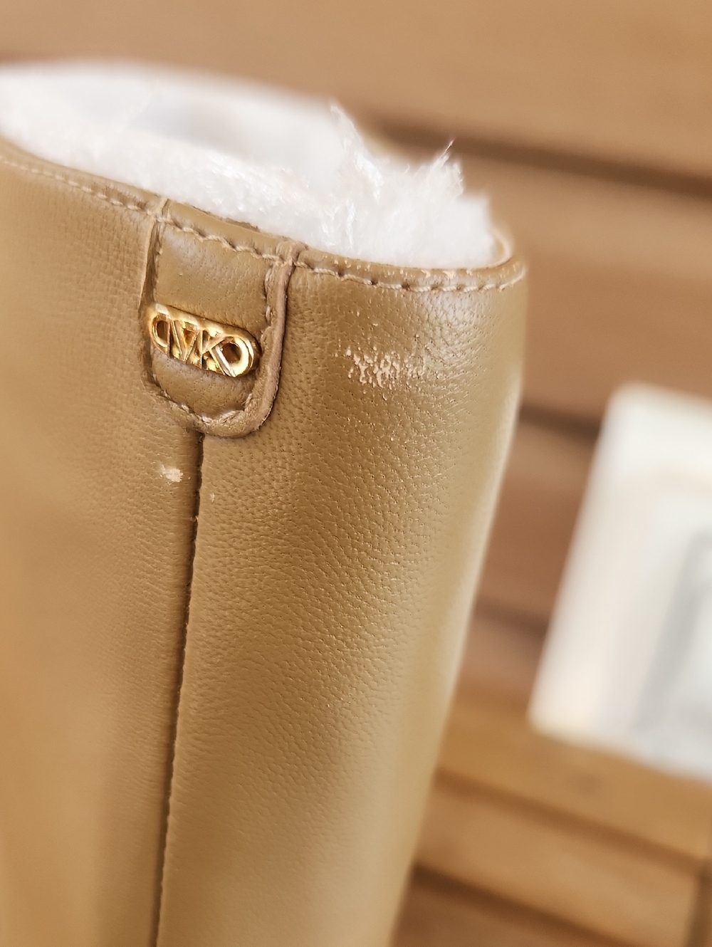 Micheal Kors Tan Pointed Toe Mid-Calf Boots with Gold Toe Cap and Heels - Picture 5 of 7